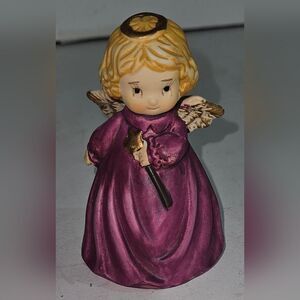 Vintage Bisque Angel Bell GiftCo Purple Dress PERFECT